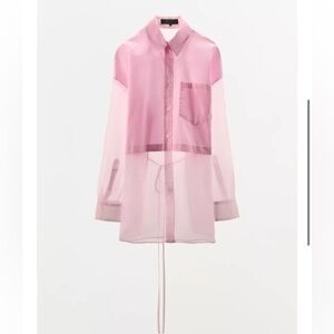 ZARA PINK OVERSIZED COMBINATION ORGANZA SHIRT NWOT SZ M